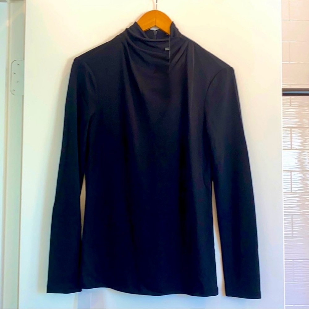 MM Lafleur Classic Black Draped Crepe Turtleneck